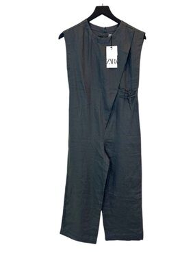 ZARA Black Sleeveless Minimal Wide-Leg Jumpsuit